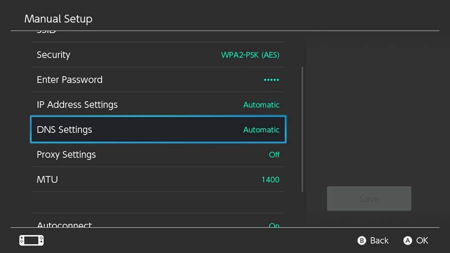 Switch the DNS settings from Automatic to Manual.